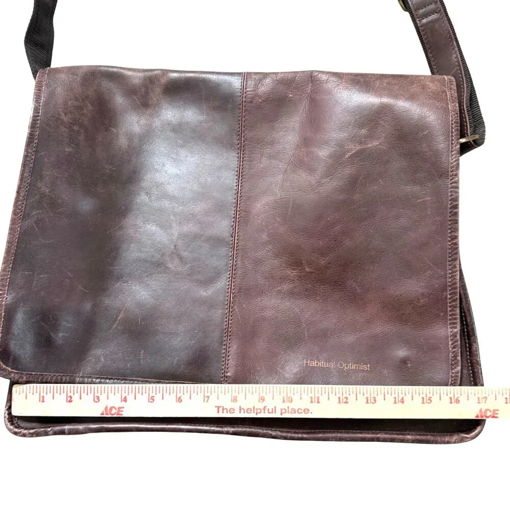 Habitual Optimist Men's Messenger Bag Brown Leather Adjustable Strap School